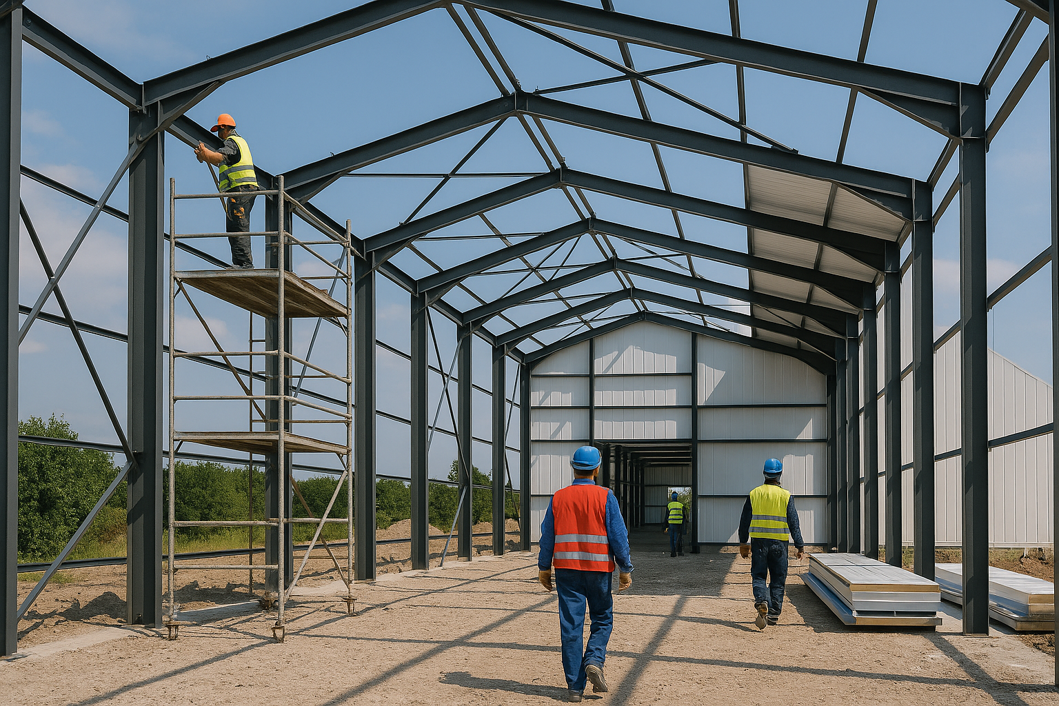 Montage einer Stahlhalle in Sachsen